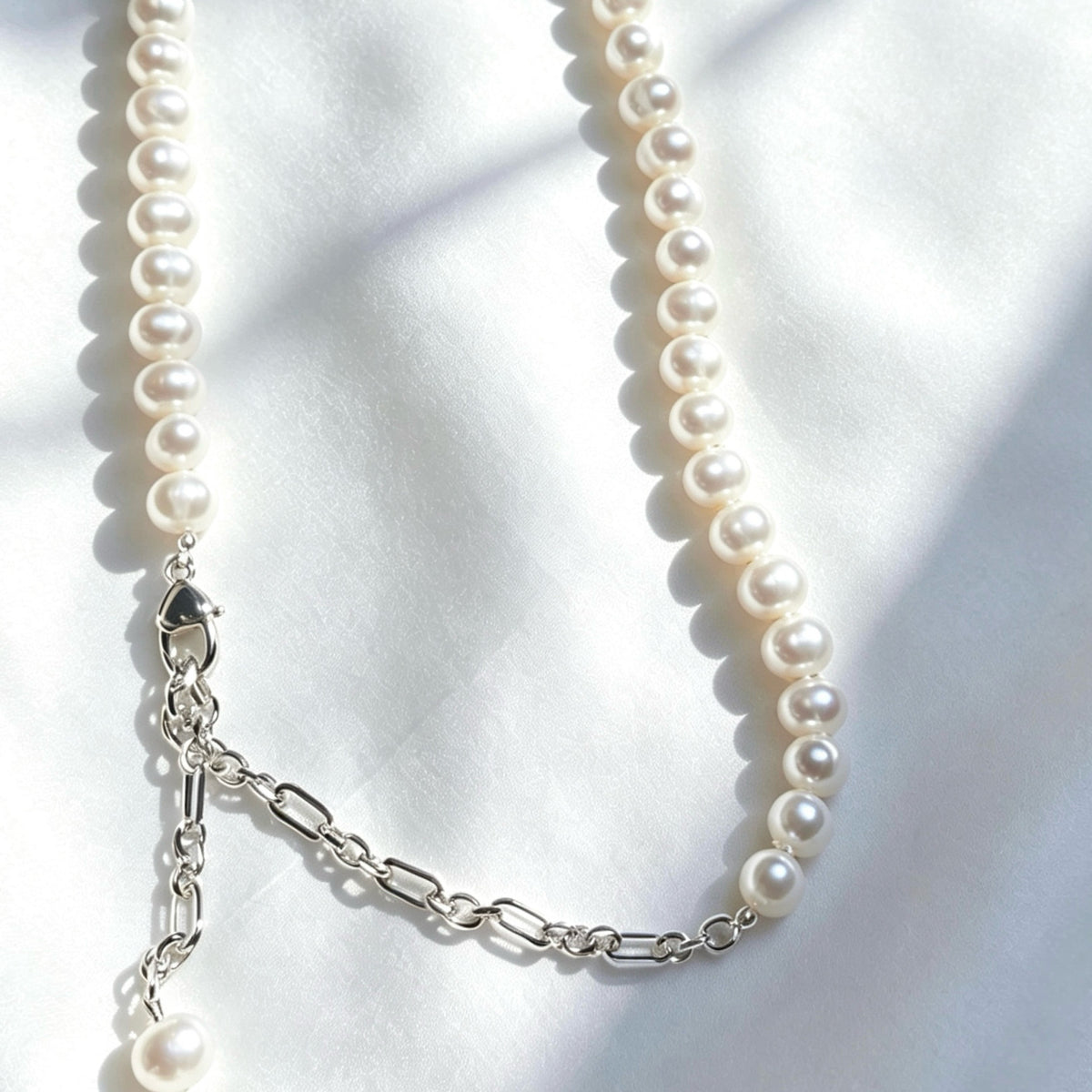 Luminous Pearl Necklace | 10mm Natural Pearls, Silver