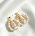 Pendientes de doble capa con perlas de agua dulce | Chapado en oro de 14K, plata S925