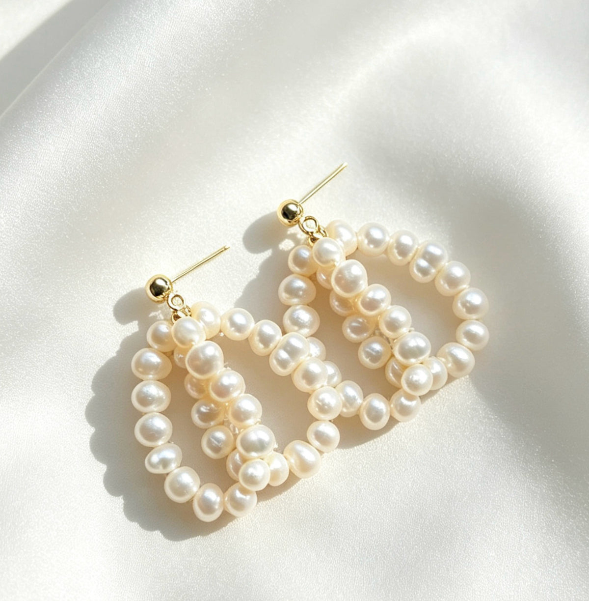 Pendientes de doble capa con perlas de agua dulce | Chapado en oro de 14K, plata S925