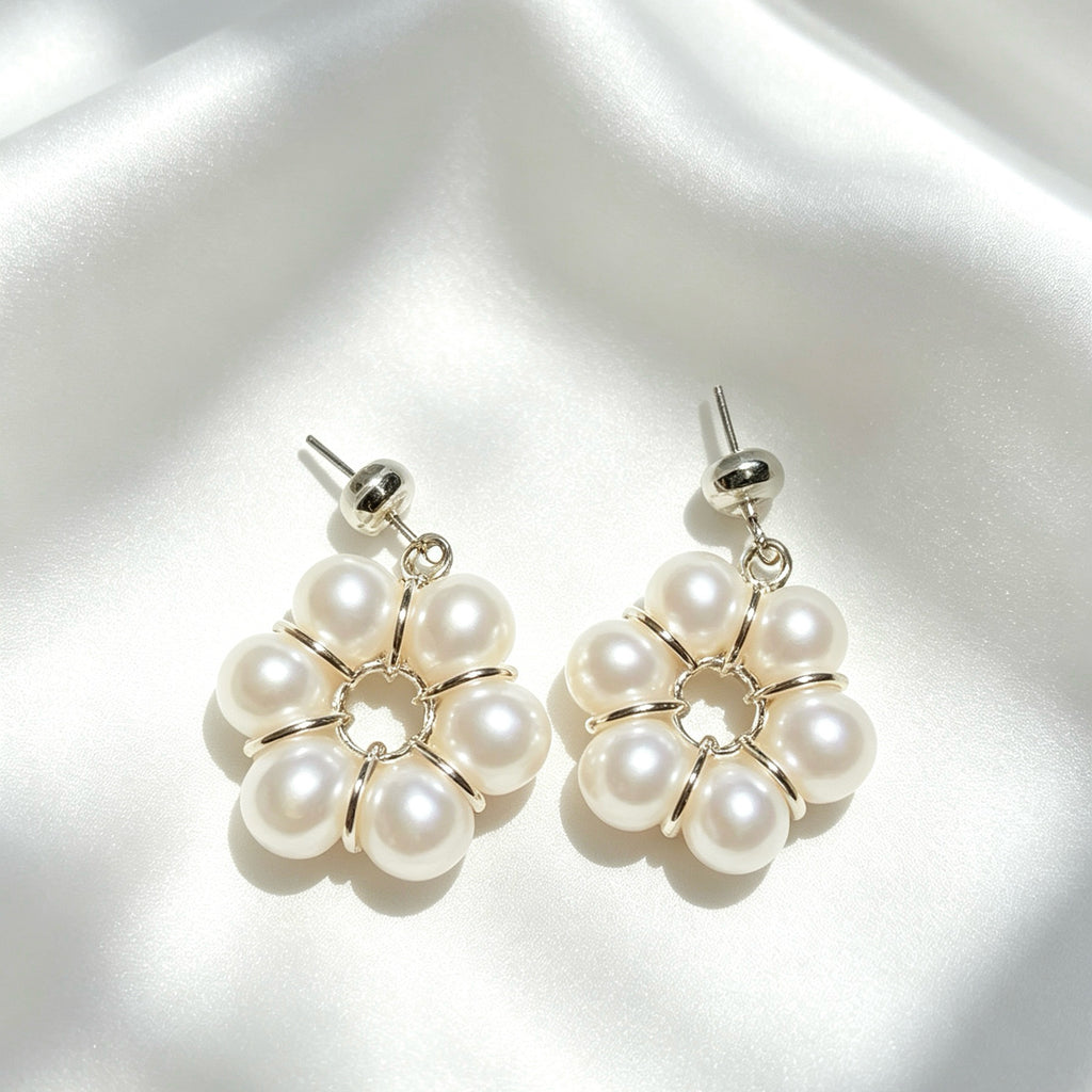 Pendientes de girasol con perla de agua dulce | Bañados en plata, plata S925