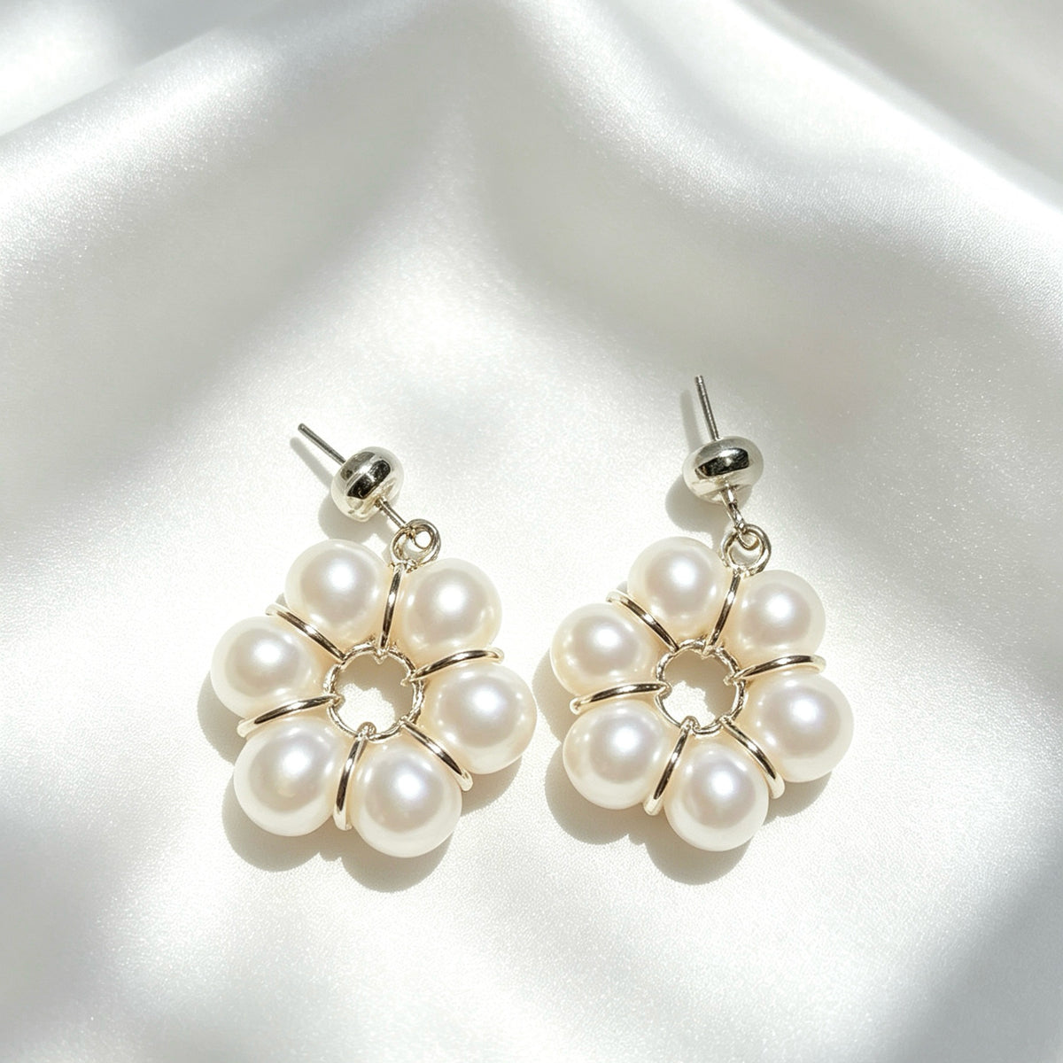 Pendientes de girasol con perla de agua dulce | Bañados en plata, plata S925