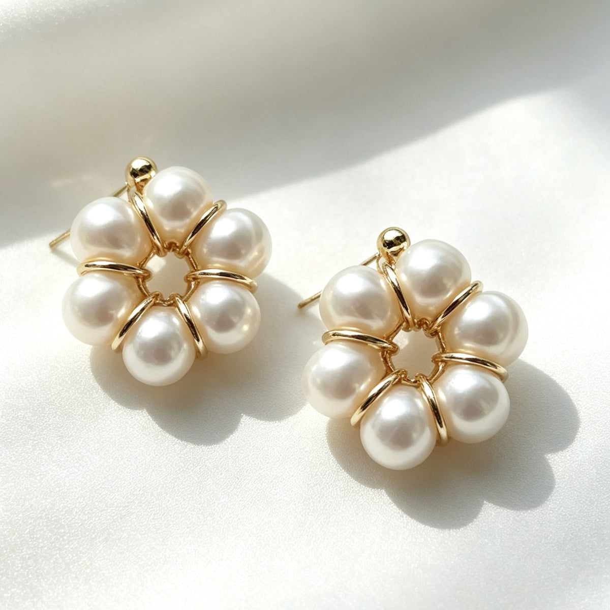 Pendientes de girasol con perla de agua dulce | Chapados en oro de 14K, plata S925