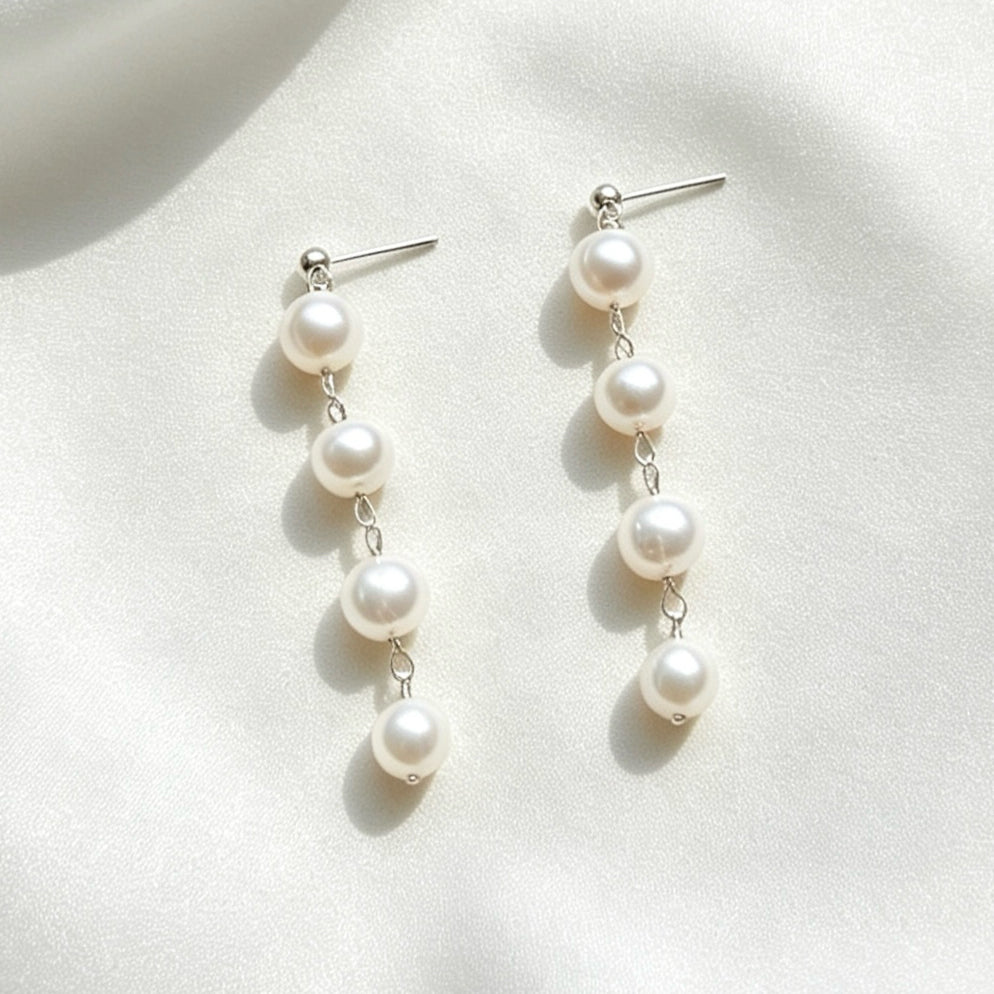 Pendientes largos de perlas de agua dulce | Plata de ley S925