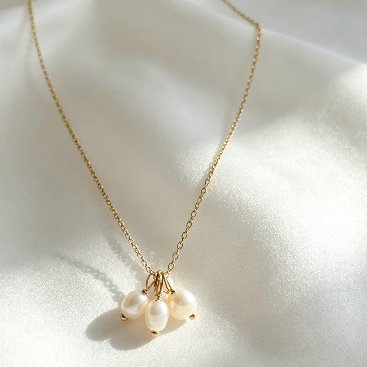 Collar con colgante de perla de agua dulce bañado en oro de 14K | Ajustable