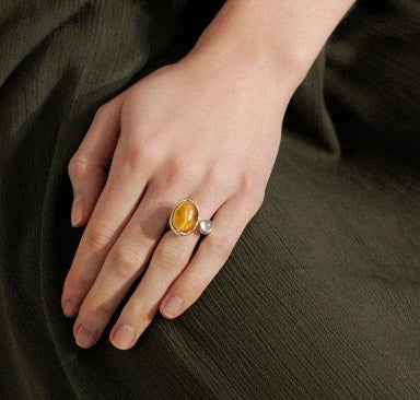 Silver Plated Citrine & Blue Topaz Open Ring | Sculptural Design