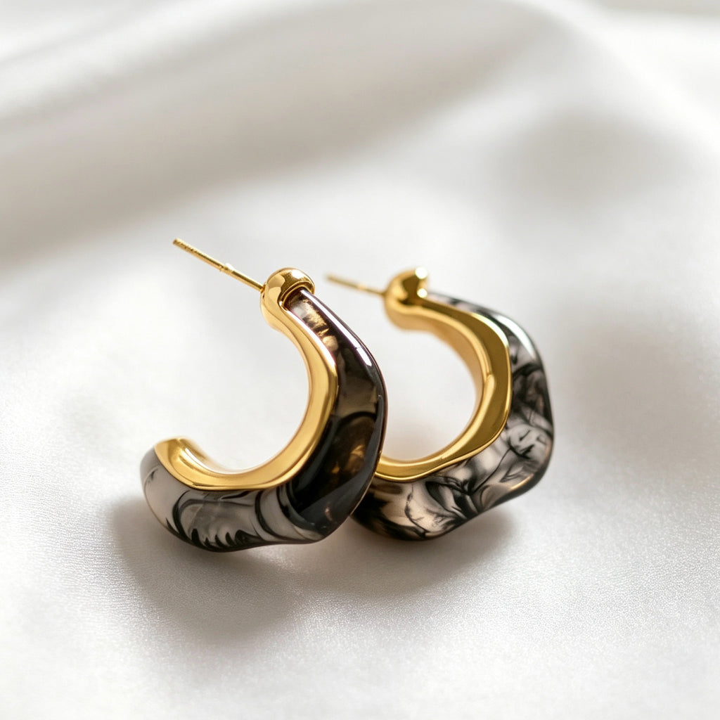 14K Gold Plated Resin C-Shape Earrings | S925 Sterling Silver Posts