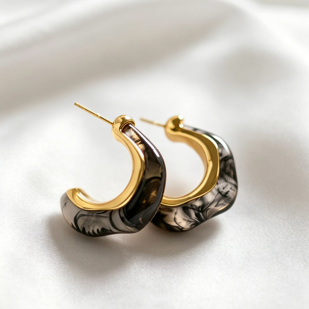 14K Gold Plated Resin C-Shape Earrings | S925 Sterling Silver Posts