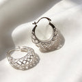 Silver Plated Lattice Hoop Earrings | Filigree Design