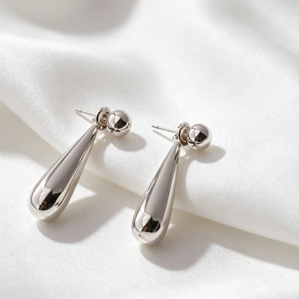 Silver Plated Teardrop Earrings | French Vintage Design