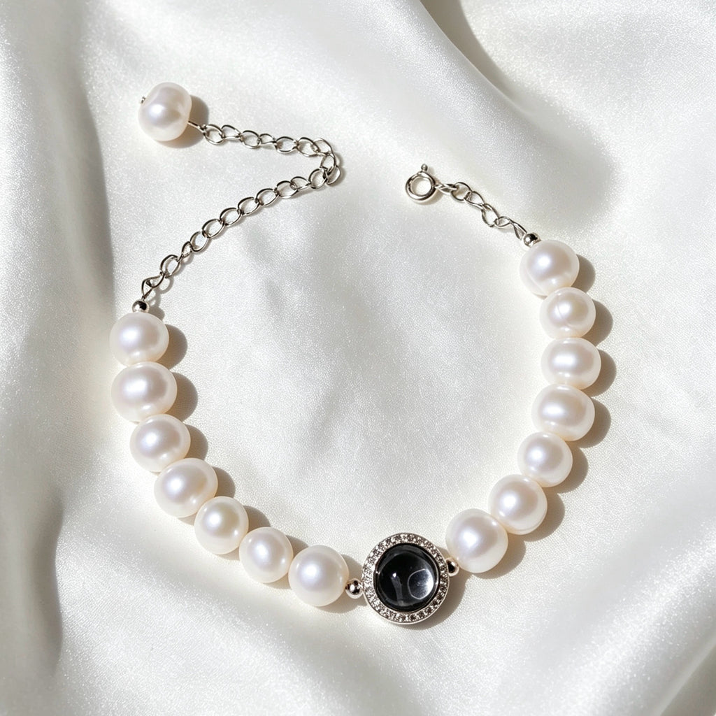 Pulsera de perlas aguamarina | Perlas de agua dulce de 8 mm, plata