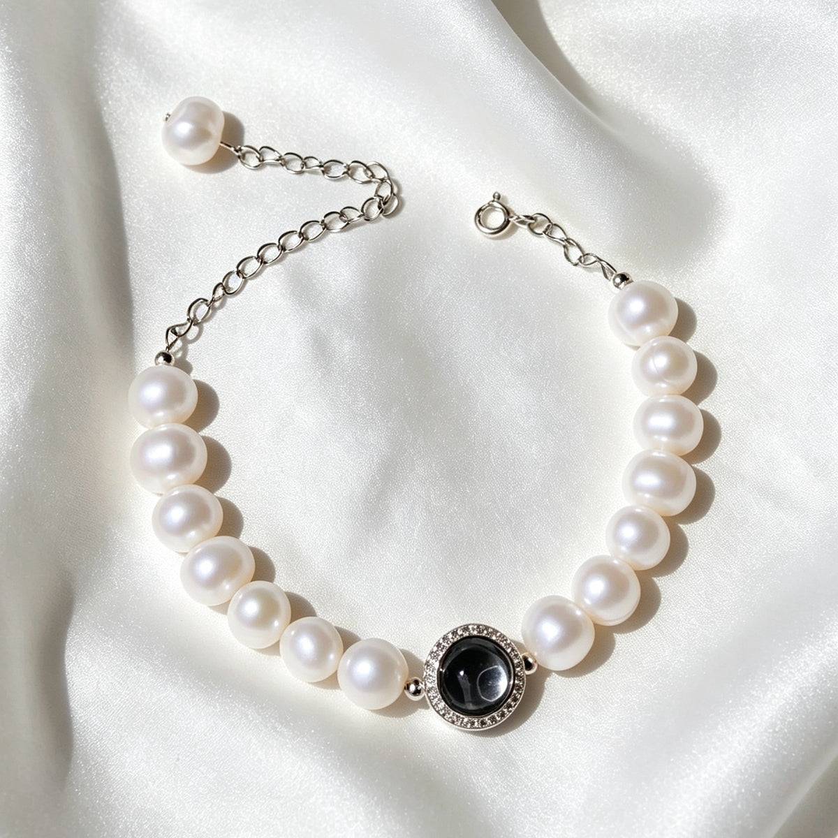 Pulsera de perlas aguamarina | Perlas de agua dulce de 8 mm, plata