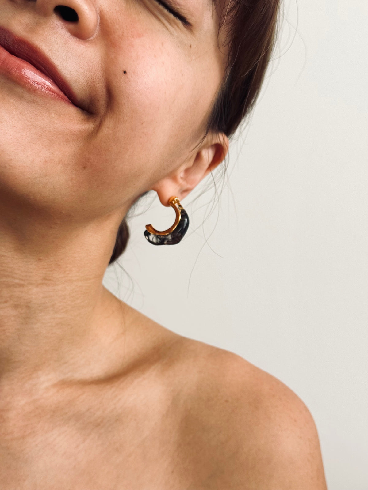 14K Gold Plated Resin C-Shape Earrings | S925 Sterling Silver Posts