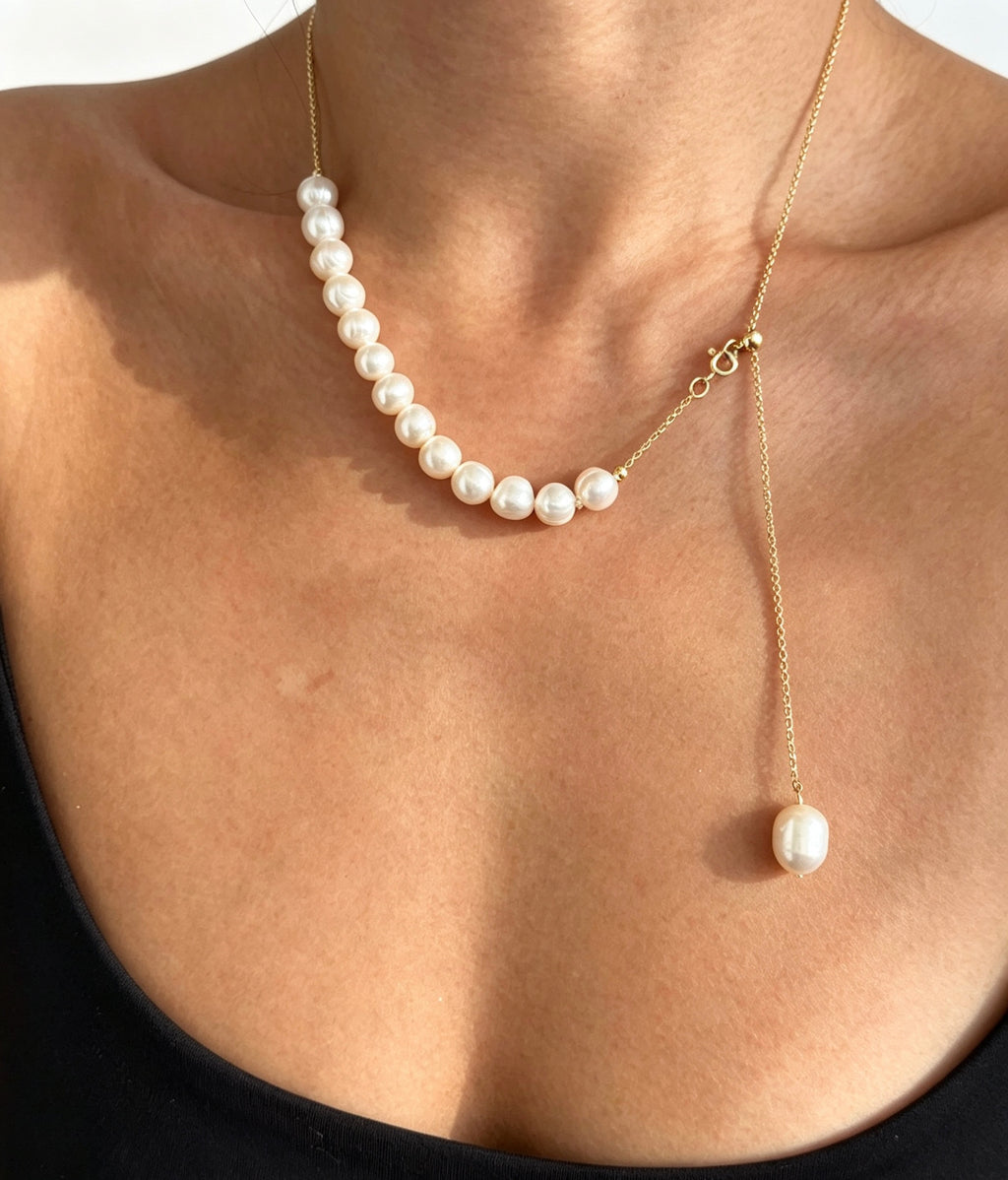 Collar de perlas Smile | Perlas de agua dulce naturales de 8 mm, oro