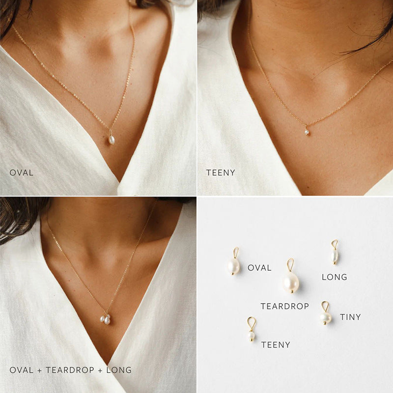 Collar con colgante de perla de agua dulce bañado en oro de 14K | Ajustable
