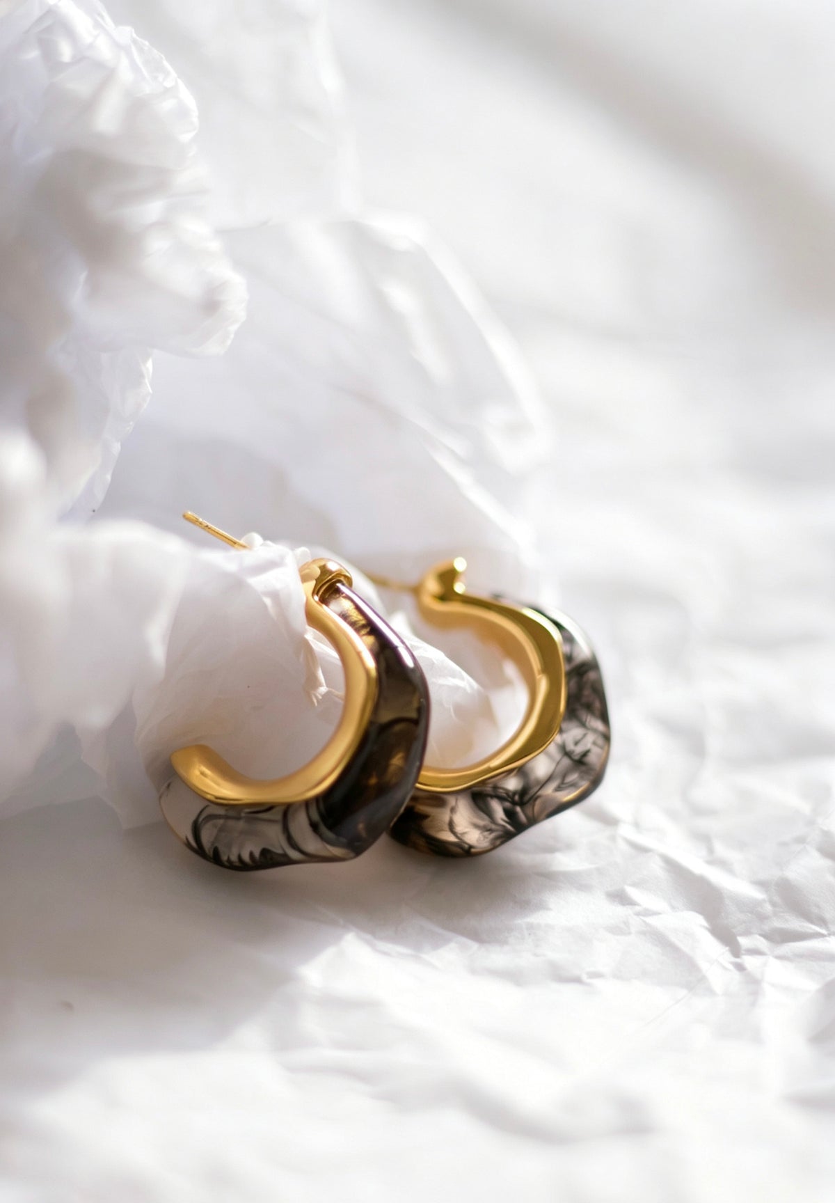 14K Gold Plated Resin C-Shape Earrings | S925 Sterling Silver Posts